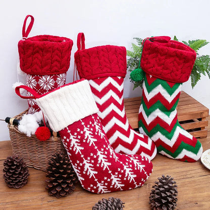 Knitted Christmas Stocking Socks Sack New Year Gift