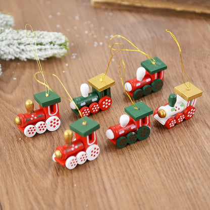 Wooden Train Pendants Christmas Tree Mini Hanging Doll Ornaments