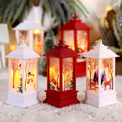 Santa Claus Snowman Lantern Light Merry Christmas