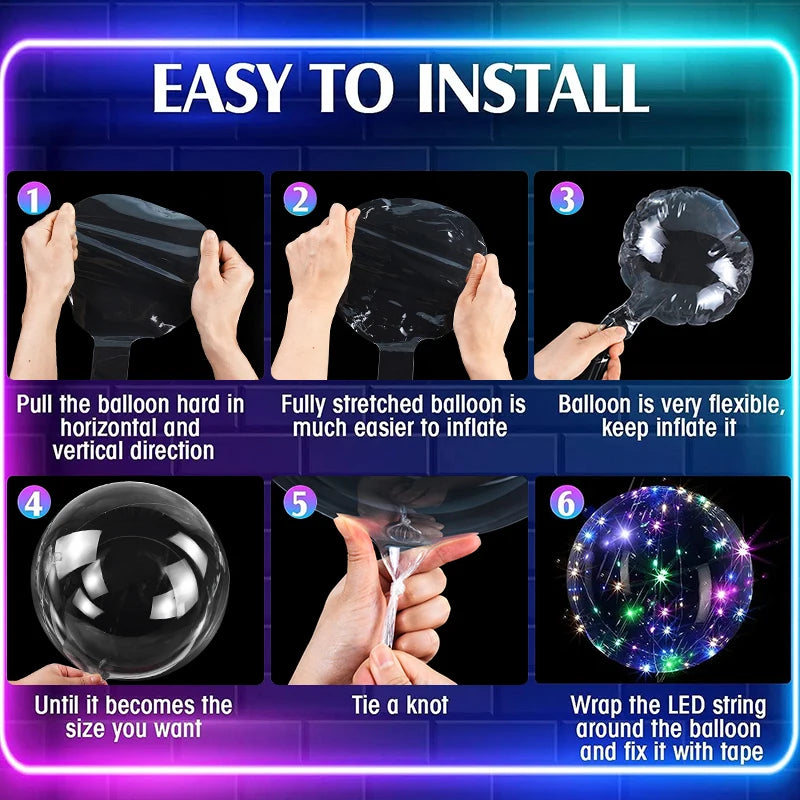 10Pcs LED Light Up Bobo Balloon with Light String