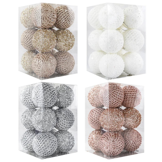 Christmas Tree Balls Ornament Big Glitter White Red Xmas