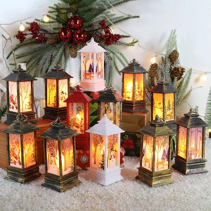Santa Claus Snowman Lantern Light Merry Christmas