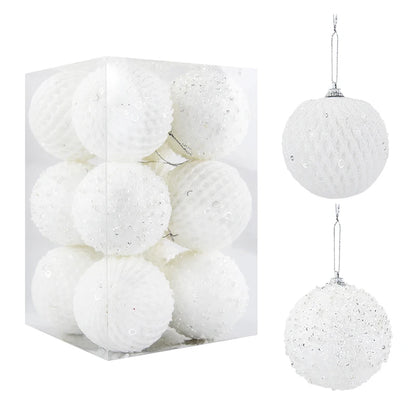 Christmas Tree Balls Ornament Big Glitter White Red Xmas