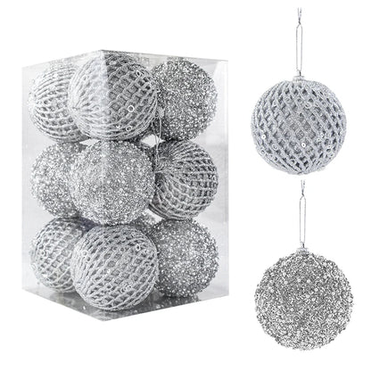 Christmas Tree Balls Ornament Big Glitter White Red Xmas