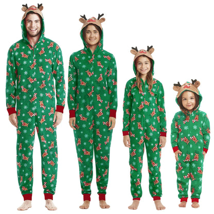 Christmas Matching Outfits for Family Elk Ear Hooded One-Piece